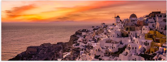 Poster (Mat) - Uitzicht over Klassieke Griekse Stad tijdens de Zonsondergang - 60x20 cm Foto op Posterpapier met een Matte look