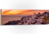 Hout - Uitzicht over Klassieke Griekse Stad tijdens de Zonsondergang - 120x40 cm - 9 mm dik - Foto op Hout (Met Ophangsysteem)