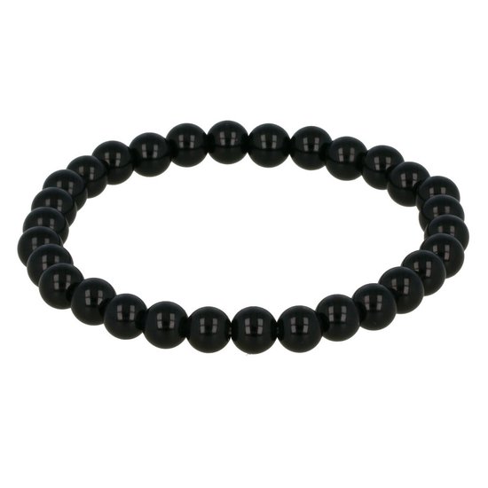 *Elastische armband met Black Agate edelsteen - Elastische armband met Black Agate edelsteen - Met luxe cadeauverpakking
