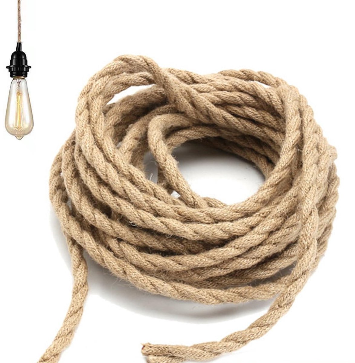 Textile kabel 3-kern - 3-kern stoffen kabel - jute kabel met stofbedekking voor kroonluchters - wandlampen en lampenkappen (3 x 0.75 mm² - 10 m)