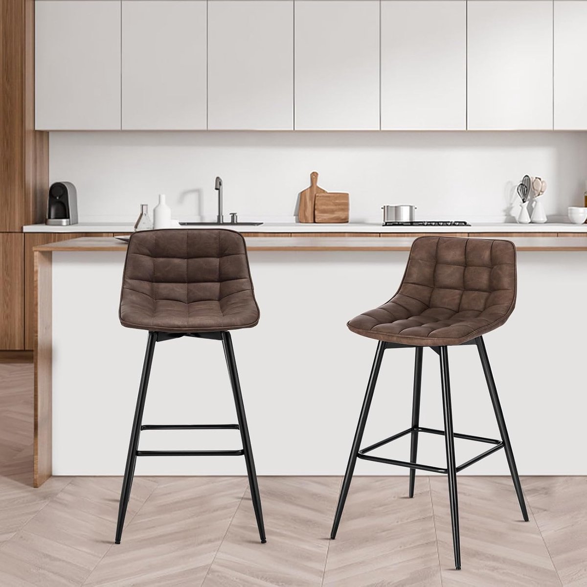Set van 2 Design Barkrukken met Rugleuning - 43x35,5x88 cm – Luxe fluwelen - Medahomestore