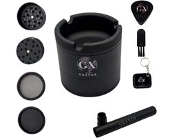 Grand X - Grinder - Grind 'n Ash - Crusher - Metaal - 4 Lagen - Zwart - Volledige Grind Set - Kruidenmaler