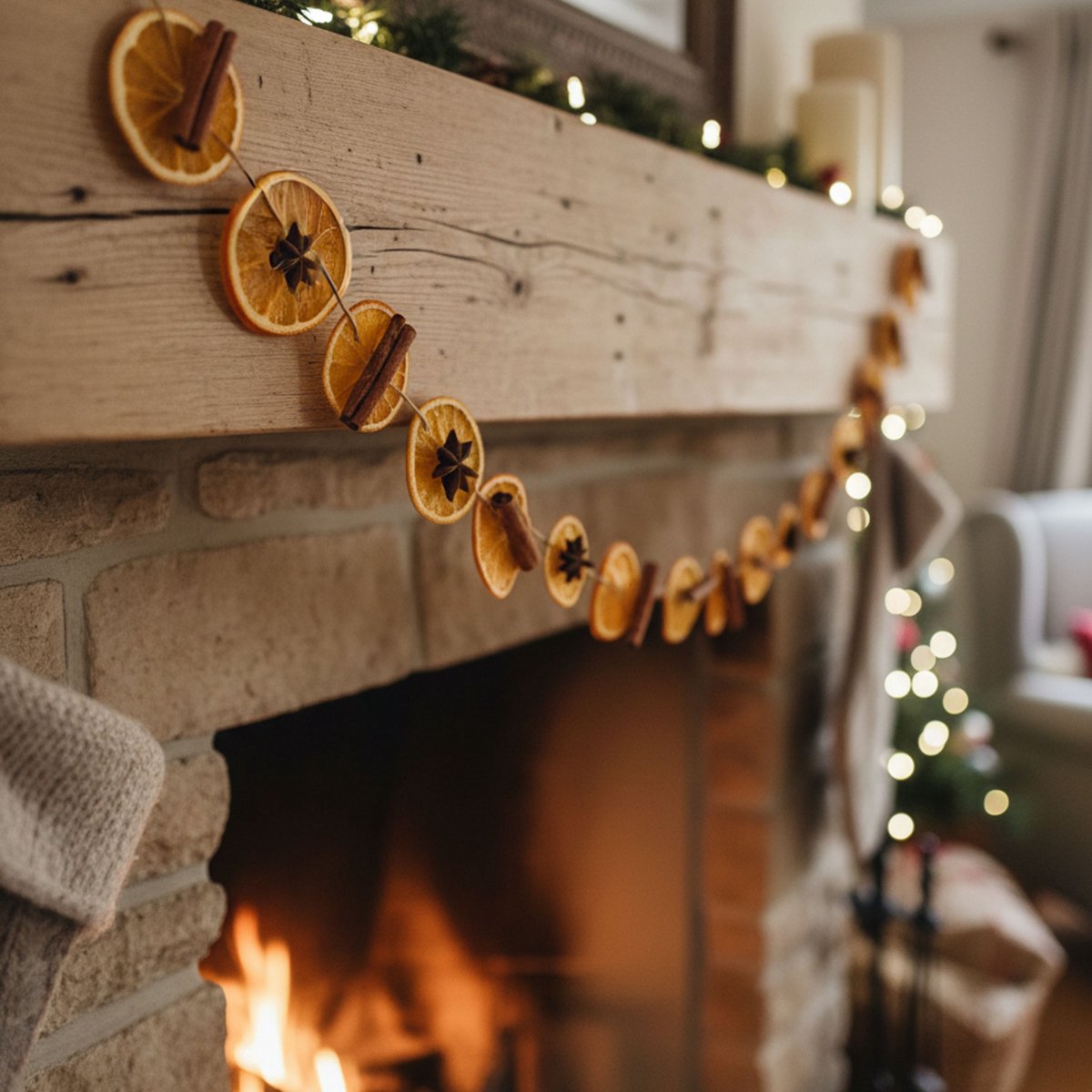 Slinger guirlande van gedroogde sinaasappelschijfjes kaneel en steranijs 1.M - Natuurlijke kerstdecoratie - Landelijke winterdecoratie - Groendecoratie