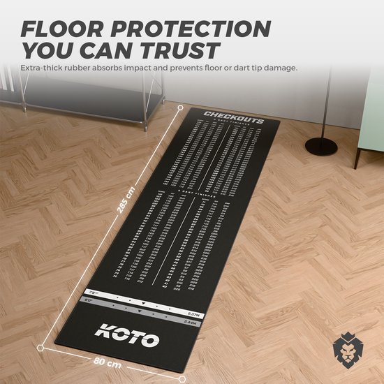 KOTO Check Out Tapijt Zwart 285 x 80 cm, Incl. Score-indicatie & Oche Professionele Dartmat, Bescherming Vloer & Dartpijlen, Dart Mat van KOTO — afbeelding 5