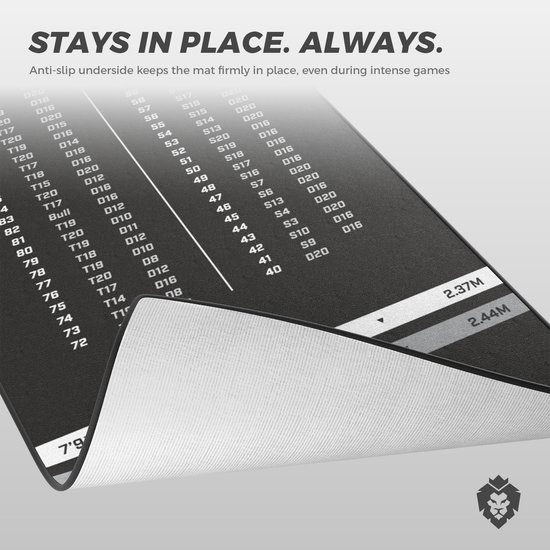 KOTO Check Out Tapijt Zwart 285 x 80 cm, Incl. Score-indicatie & Oche Professionele Dartmat, Bescherming Vloer & Dartpijlen, Dart Mat van KOTO — afbeelding 3