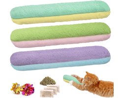 Pack of 3 Cat Toys - Refillable Catnip Toys - Fluffy Pillow with Crackling Sound - Interactive Kick Toy for Domestic Cats - Engaging Playtime Accessories