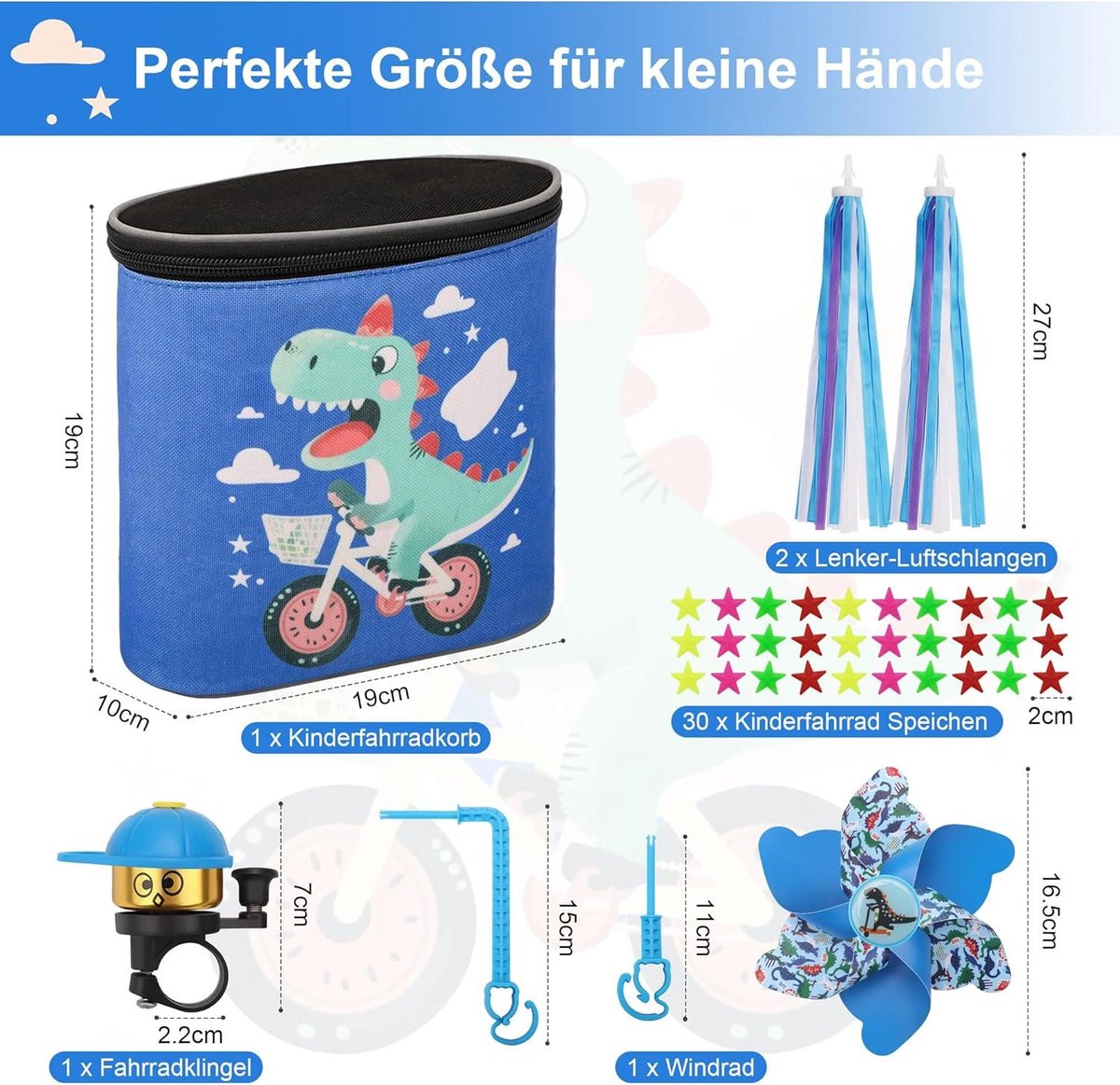 CSGoods - Stuurtas voor Kinderen met Bel en Windwiel - Ideaal voor Kinderfietsen en Scooters - Blauw