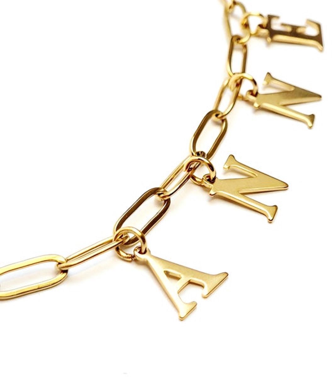 Paperclip schakelketting - Stainless Steel - Gepersonaliseerd - 4 letters - verguld - kleur goud - Damesketting - naamketting
