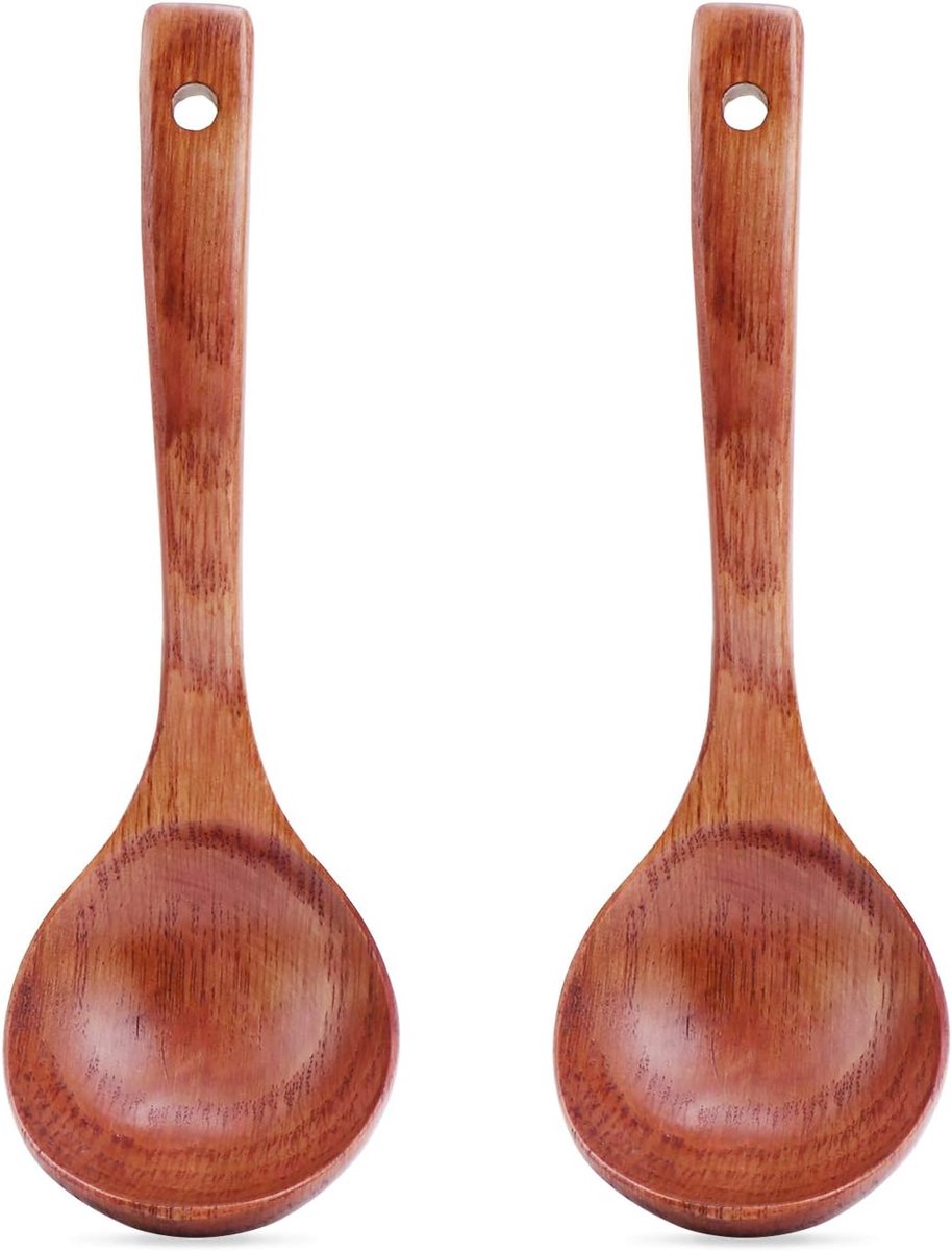 Houten Soeplepel - Natuurlijke Houten Soeplepel - Paplepel - 7.28 Inch Lengte - 2-Pack