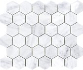 Marmer mozaiek Bianco Carrara hexagon 48mm - op matje 300x300x10mm - verkoop per stuk 0.09M2