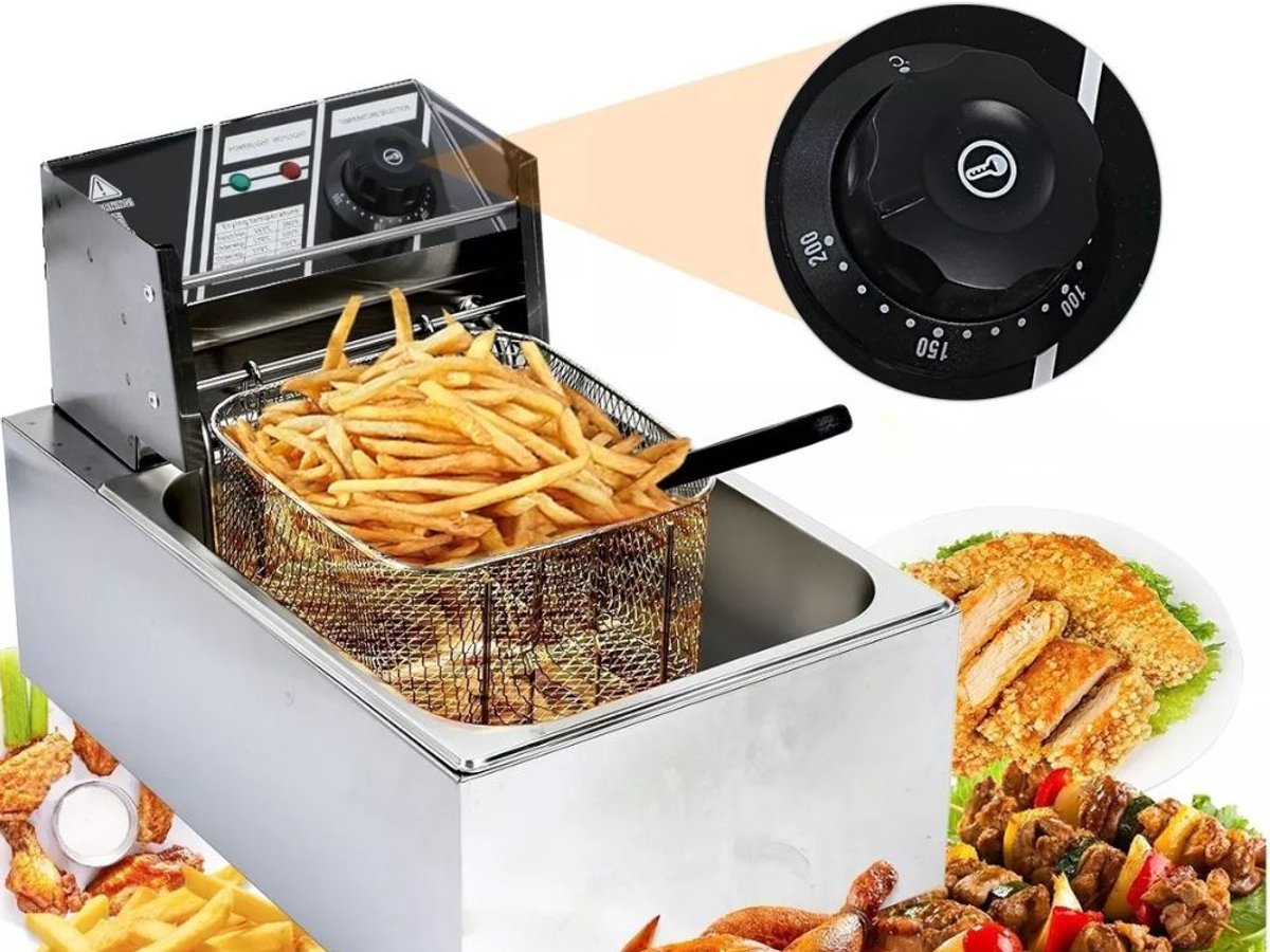 Elektrische Friteuse 6 Liter – 2500W RVS Frituurpan met Thermostaat 60–200°C – Professionele Friteuse voor Thuiskoken & Horeca – friteuse tefal –73699 thumbnail 6
