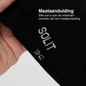 Zwarte sok met witte 'SOLIT' tekst en maat '38-42' aan de onderkant.