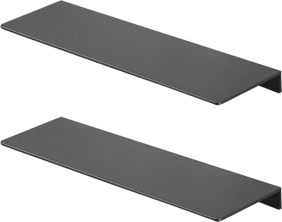 CSGoods - Zwarte metalen wandplanken voor keuken en badkamer - Set van 2 - Wandrek zonder boren - Geschikt voor woonkamer, kinderkamer en kantoor