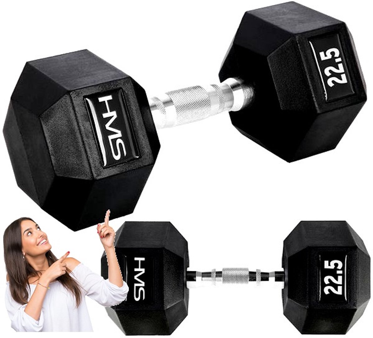 Halter 22,5 kg Hex Pro Gumeeerd - Krachttraining