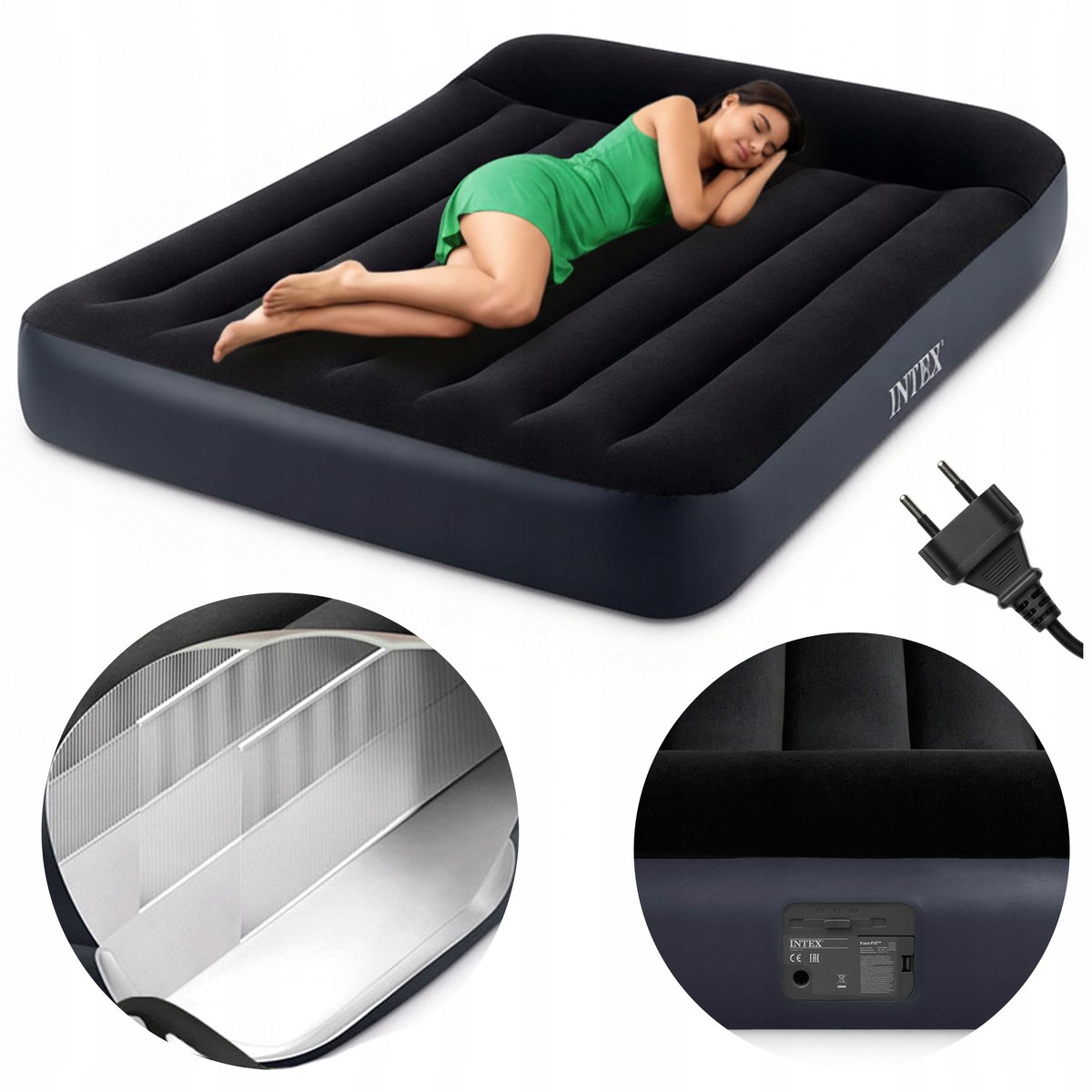 Opblaasbaar tweepersoonsmatras 203x152cm met ingebouwde pomp en velours