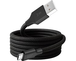 Lange Micro usb kabel - Oplader - Geschikt voor oude ingang Samsung huawei xiaomi oppo honor sony htc jbl bose telefoon speaker koptelefoon oplaadkabel - Stevig - 3 meter - Lang - Zwart