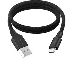 Lange Micro usb kabel - Oplader - Geschikt voor oude ingang Samsung huawei xiaomi oppo honor sony htc jbl bose telefoon speaker koptelefoon oplaadkabel - Stevig - 2 meter - Lang - Zwart