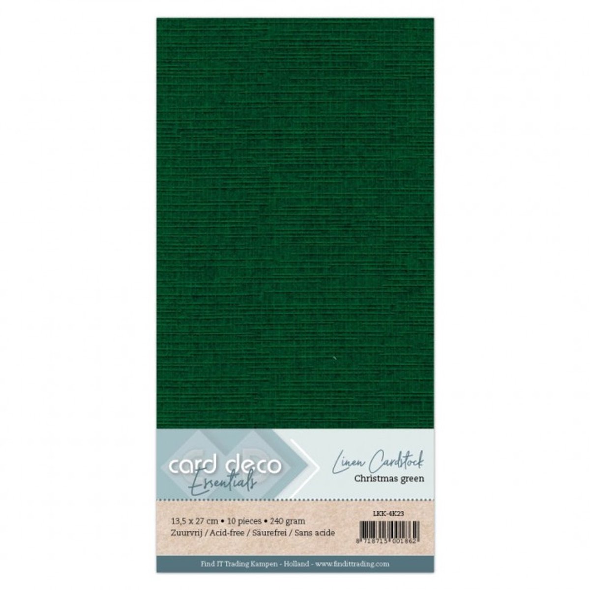 100 vel Kerstgroen Vierkant Linnenkarton 240 grams - 135 x 270mm - Gevouwen voor dubbele vierkante kaarten 13,5 x 13,5 cm - Gratis verzonden