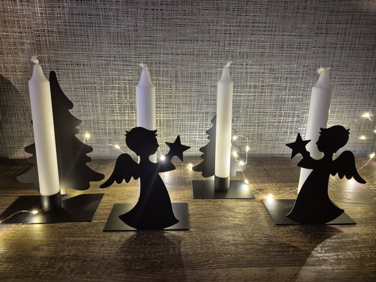 Decoratie engel en dennenboom/metaal/zwart/kaarsenhouder/posiwio collectie/4 stuks/los/decoratie/kerst/nieuw