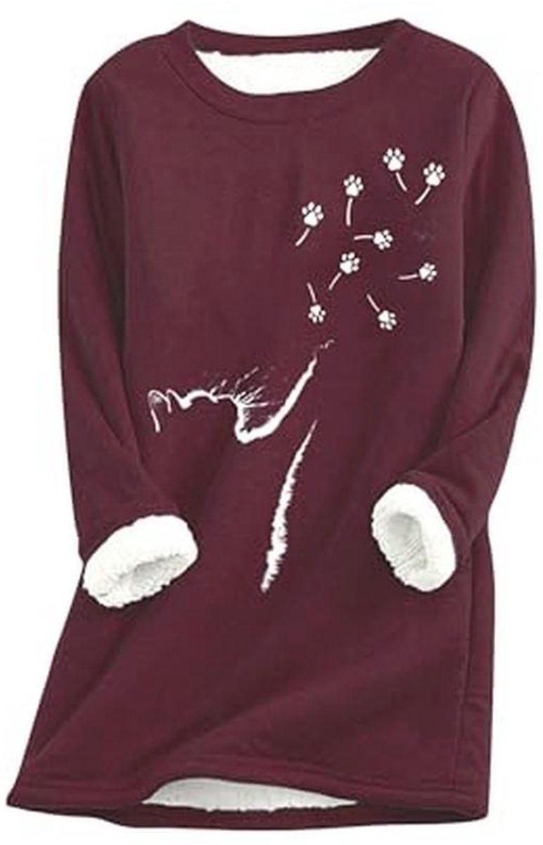 Wintertrui Dames Fleece Ronde Hals met Kattenpatroon