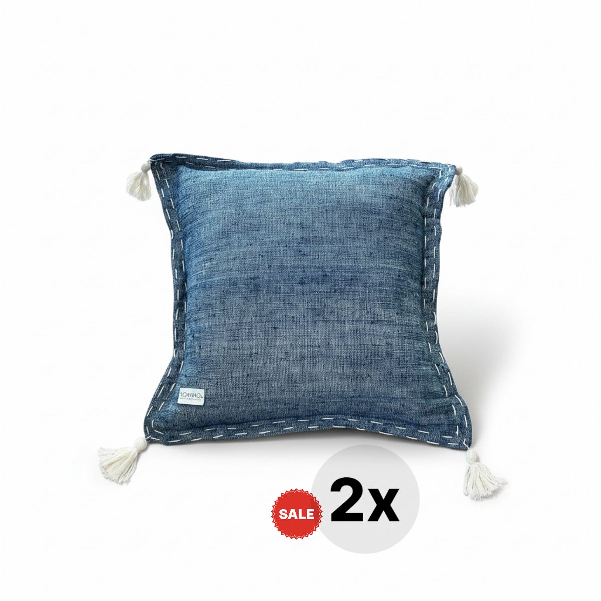Celala SierKussen met kwastjes 2 stuks - Blauw/Wit - Tuin - Woonkamer - Inclusief Kussenvulling - 50x50cm