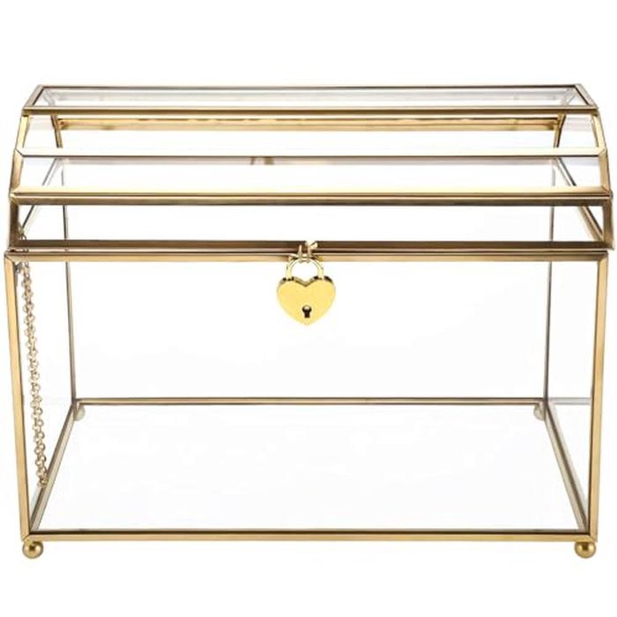 Glazen trouwkaartendoos met sleuf en slot - handgemaakt geometrisch terrarium voor bruiloftsreceptie