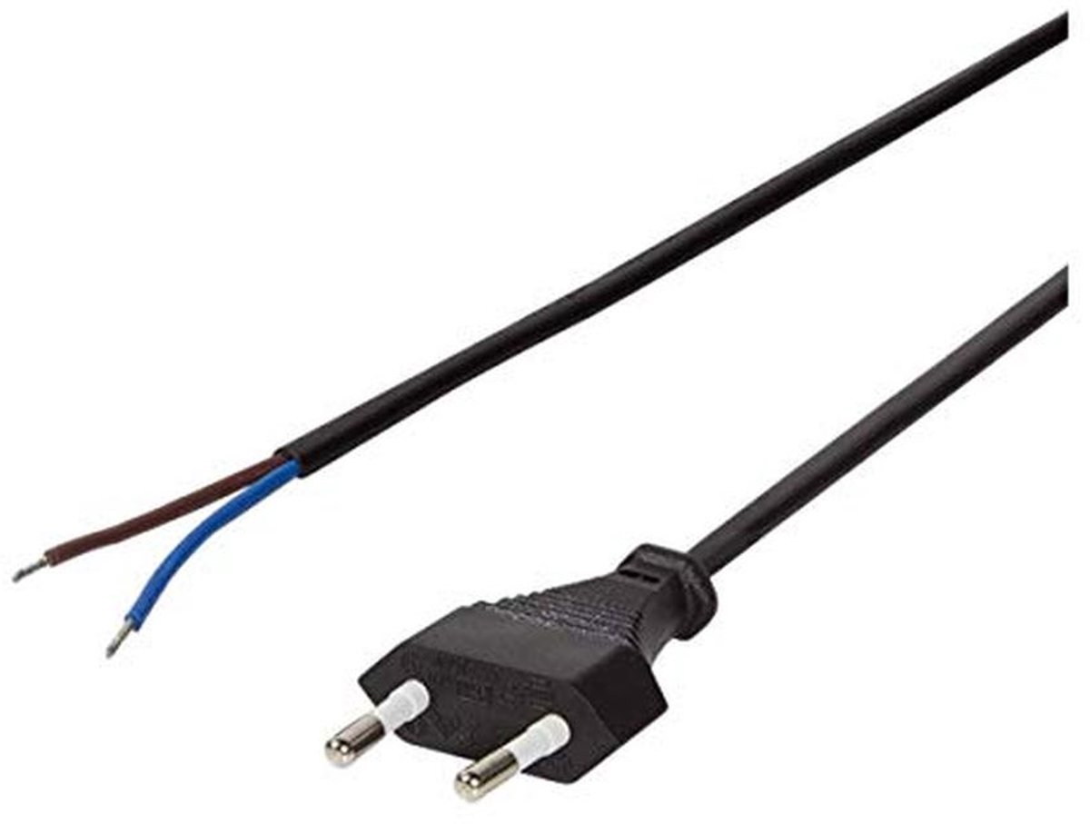 Mainskabel Europlug naar open kabel uiteinde 1,5 m - Zwart