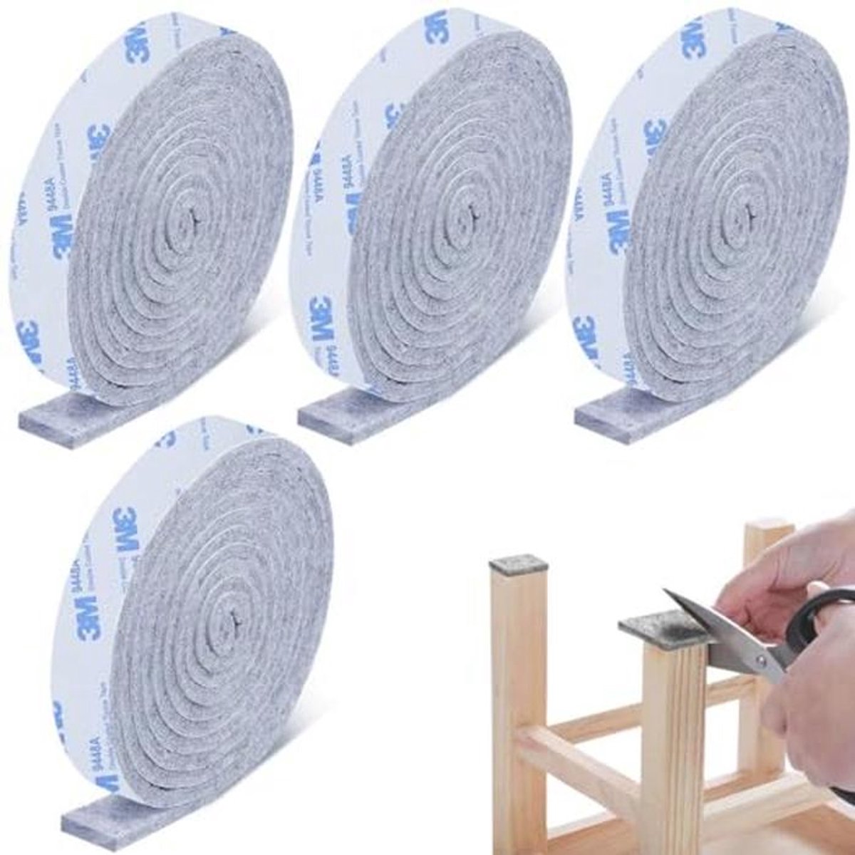 Zelfklevende Vilt Meubelglijders 100 x 2 cm – Vloerbescherming voor Stoelpoten – Grijs