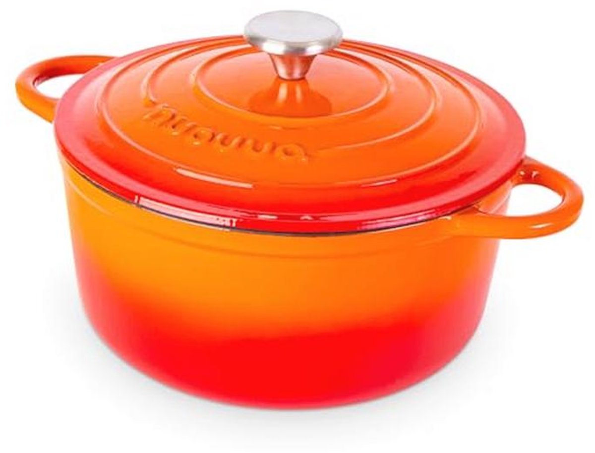 Gietijzeren Pot met Deksel - Antiaanbak, Ovenbestendig, 4,7L - Robuust Kookgerei voor Stoofschotels en Meer