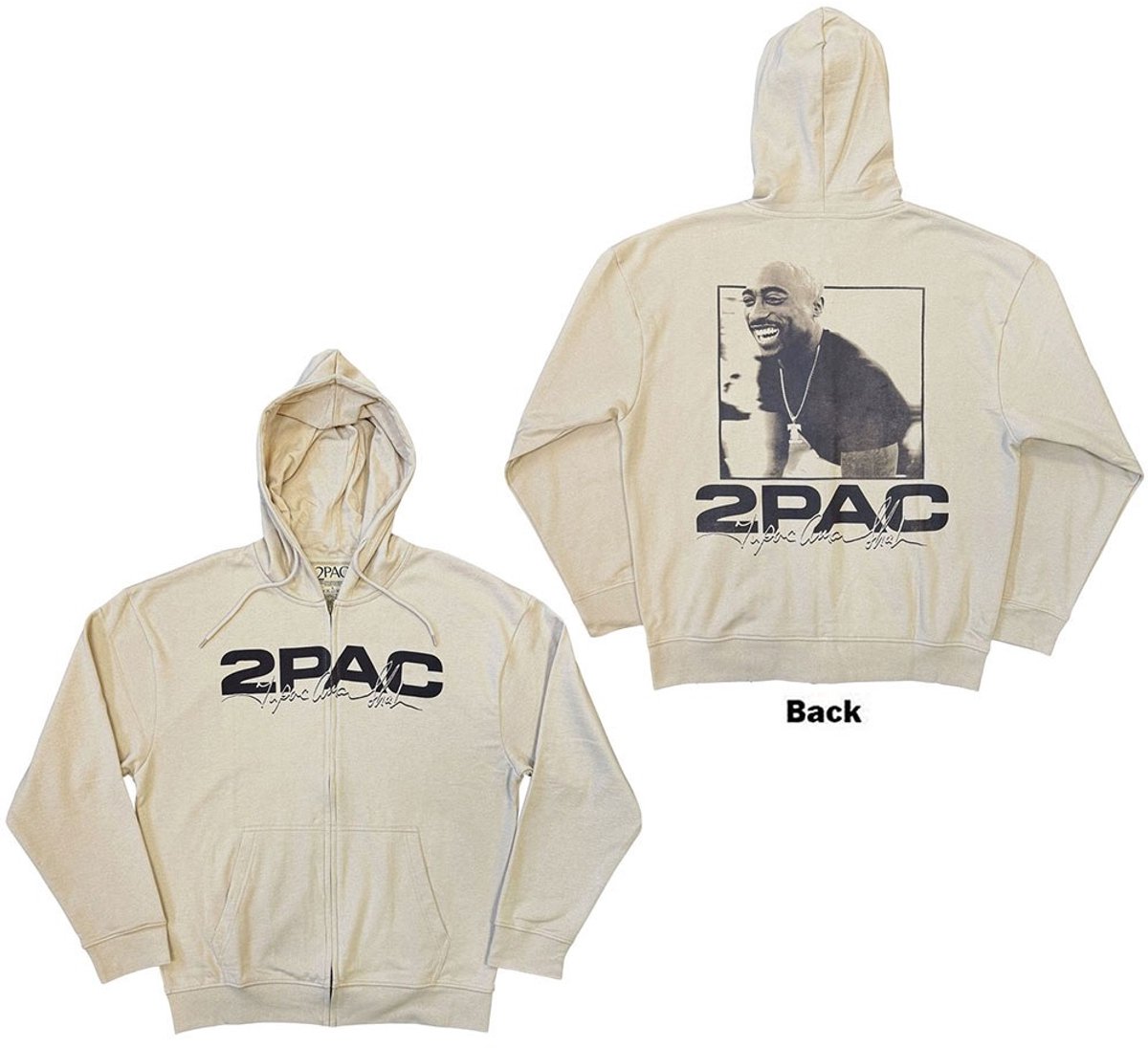 Tupac - Logo & Black Portrait Vest met capuchon - L - Creme