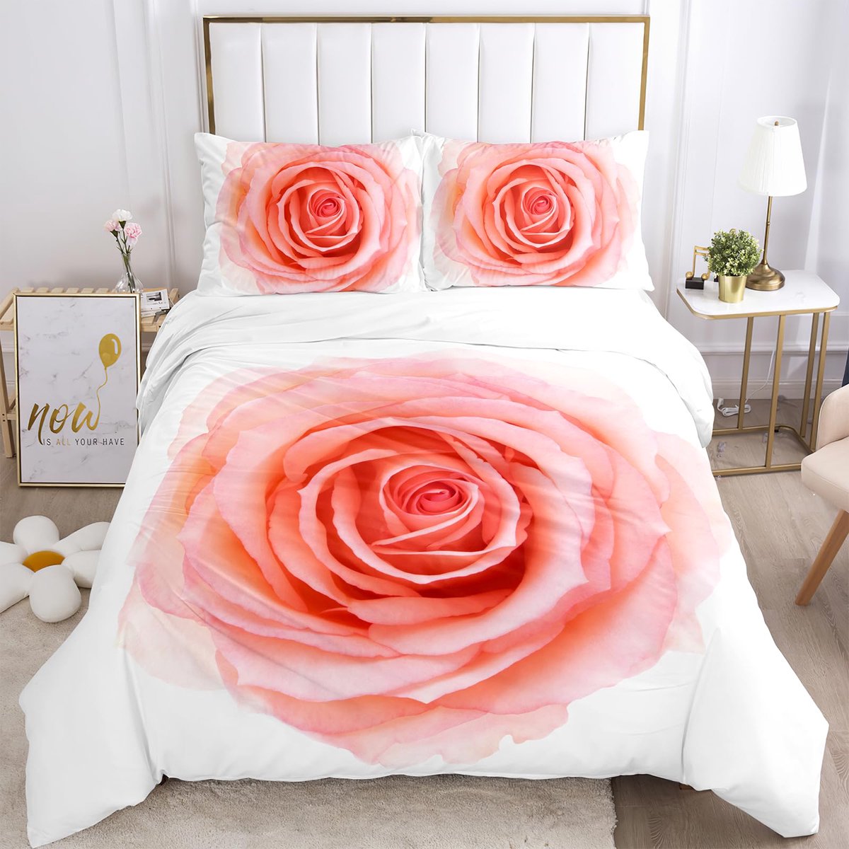 Ibenzoa Romantische 3D dekbedovertrekset met rode rozen voor een elegant slaapkamerinterieur Wit