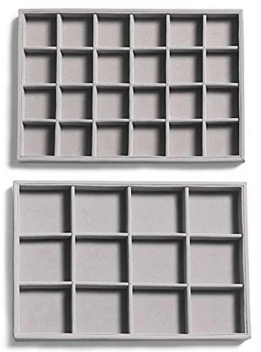 Stapelige Fluwelen Sieraden Organizer Tray voor Lades - Set van 2