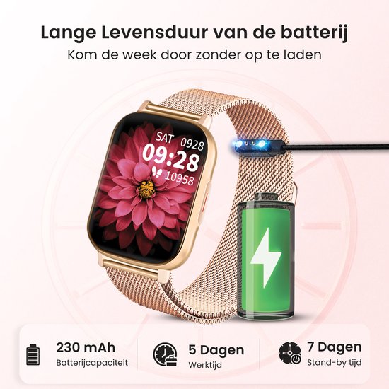 Avalue Smartwatch Dames & Heren - AMOLED Screen - AI Feature - Stappenteller - Bloeddrukmeter - Geschikt voor alle Smartphones - Roségoud