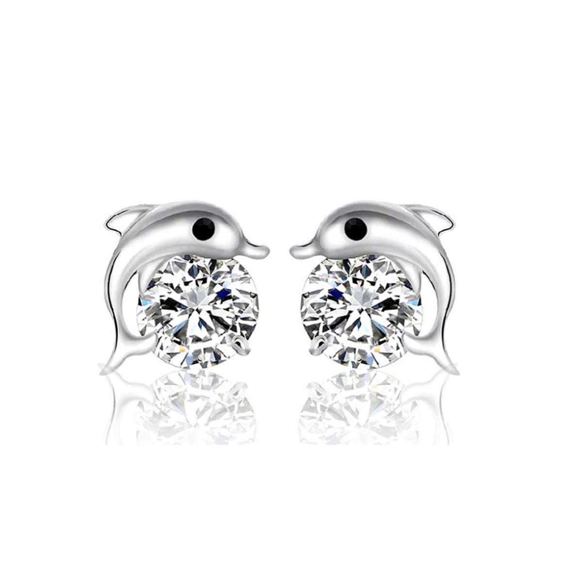 Lumici® | Dolfijntje Oorbellen - Zwarte oogjes - Zilveren dolfijntjes - Zee - Natuur - Zwemmen - Vriendschap - Vrienden - Duiken - Orkas - Vissen - Oorbellen - Earrings - Zwarte oogjes