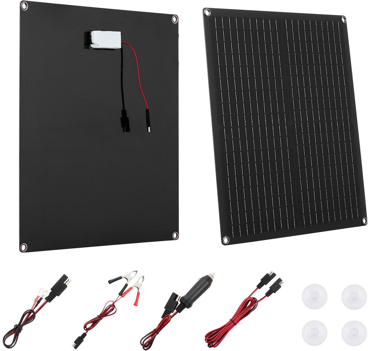 Zonnepaneel Acculader/Druppellader - 12V 30W Monokristallijn Set - Ingebouwde Slimme Laadregelaar - 3 Aansluitkabels - Draagbaar - Voor Auto/Camper/Boot/Motor