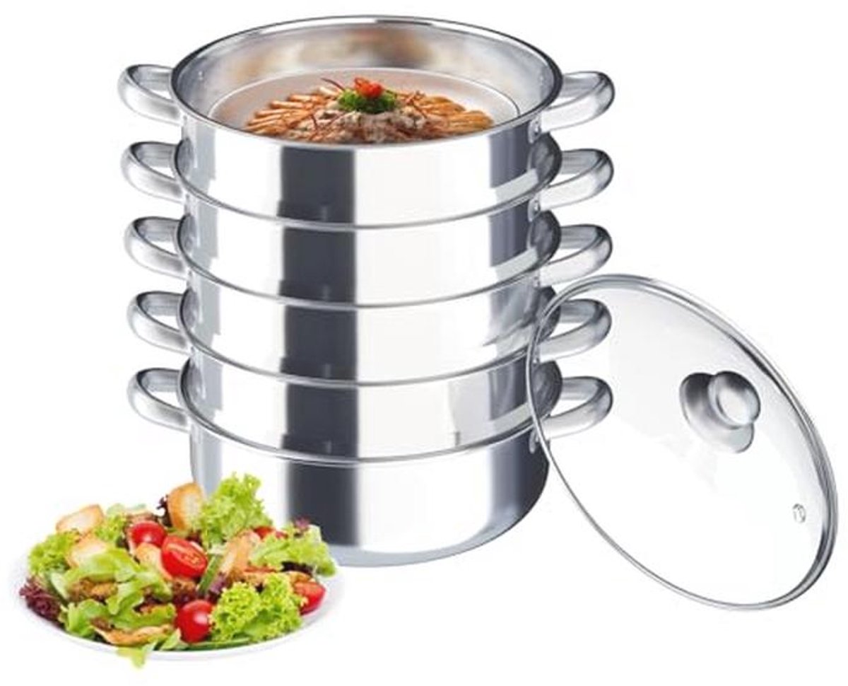 5-laags roestvrijstalen stoomkoker voor groenten en dumplings 30 cm