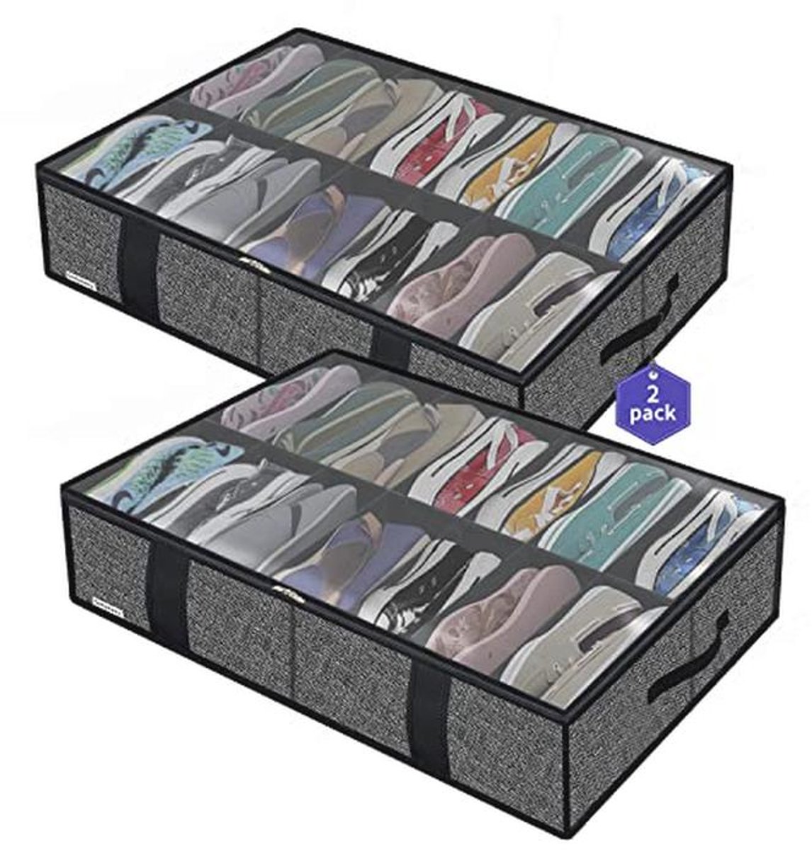 Schoenorganizer met handgrepen en transparant venster voor 14 paar schoenen - 2 stuks