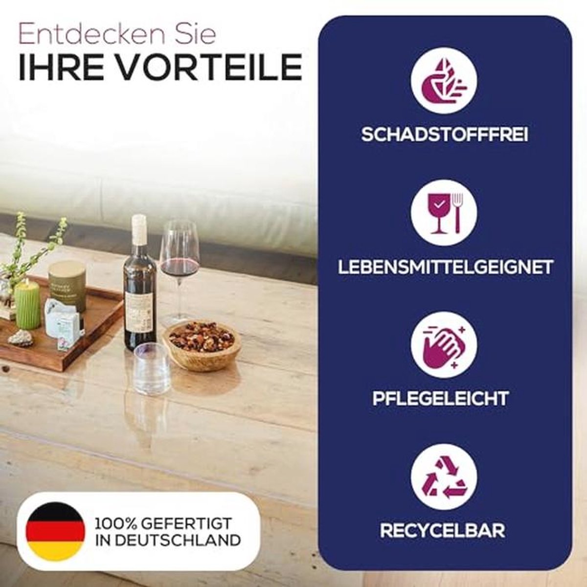 Transparant tafelkleed met afgeschuinde rand - Tafelbescherming op maat