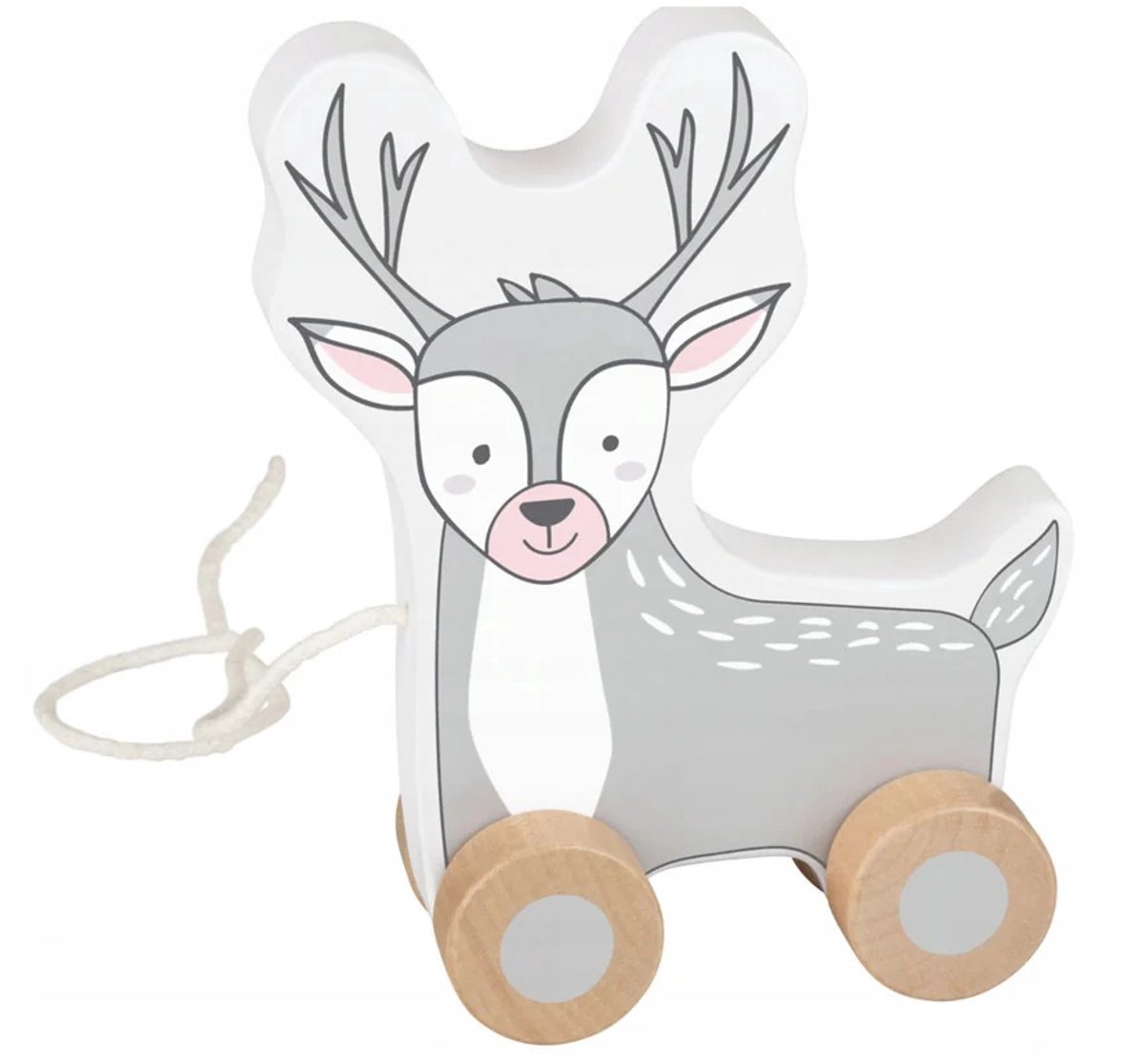 Playtive Houten Speel Hert - Met Trektouw - Hout - Vanaf 18 Maanden - Jongens - Meisjes - Peuter Kinder Speelgoed