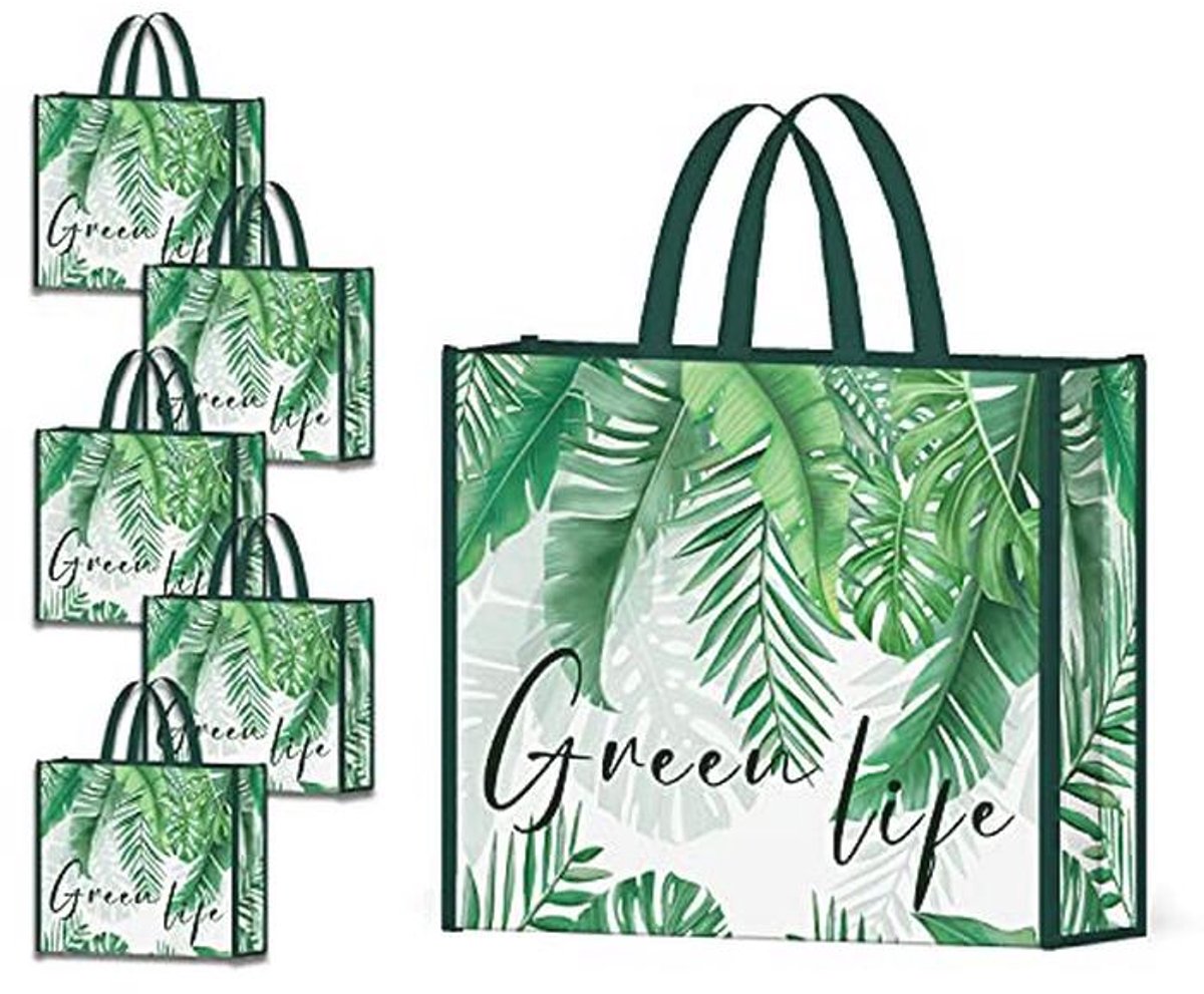 Herbruikbare Groene Boodschappentassen met Palmboom Bladeren - 5 Pack Tote Bags
