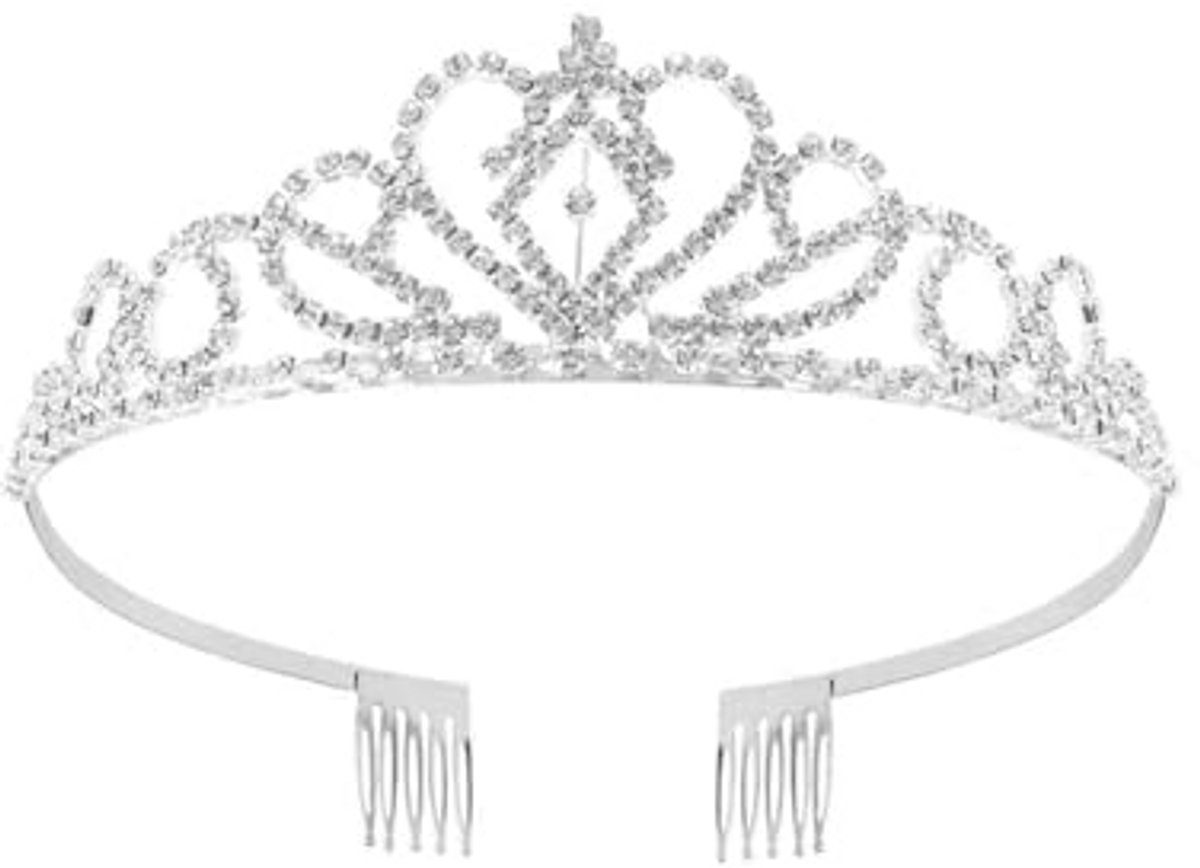 Elegante Tiara met Strassteentjes voor Bruiloften en Feestjes - Zilveren Kristallen Kroon met Kam