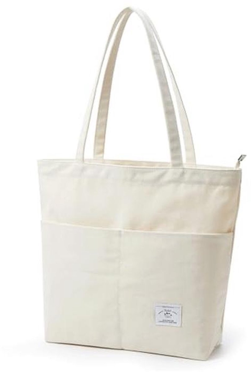 Canvas Draagtassen voor Vrouwen - Grote Handtassen met Ritssluiting en Zakken voor School, Werk, Winkelen en Reizen