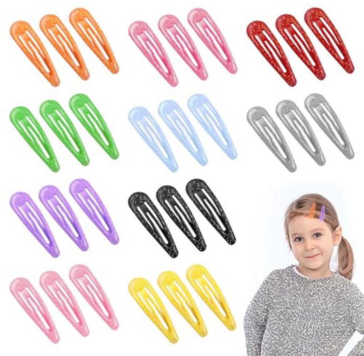 Haarclips met Drukknopen - Set van 30 Metalen Haaraccessoires voor Meisjes (5cm)