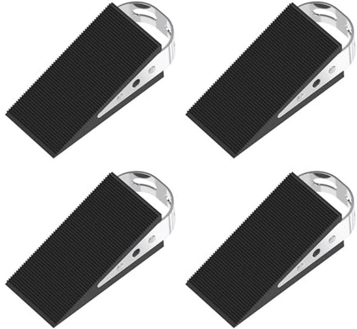 Robuuste deurwedge set van 4 - niet-kras, antislip deurstoppers met RVS houders