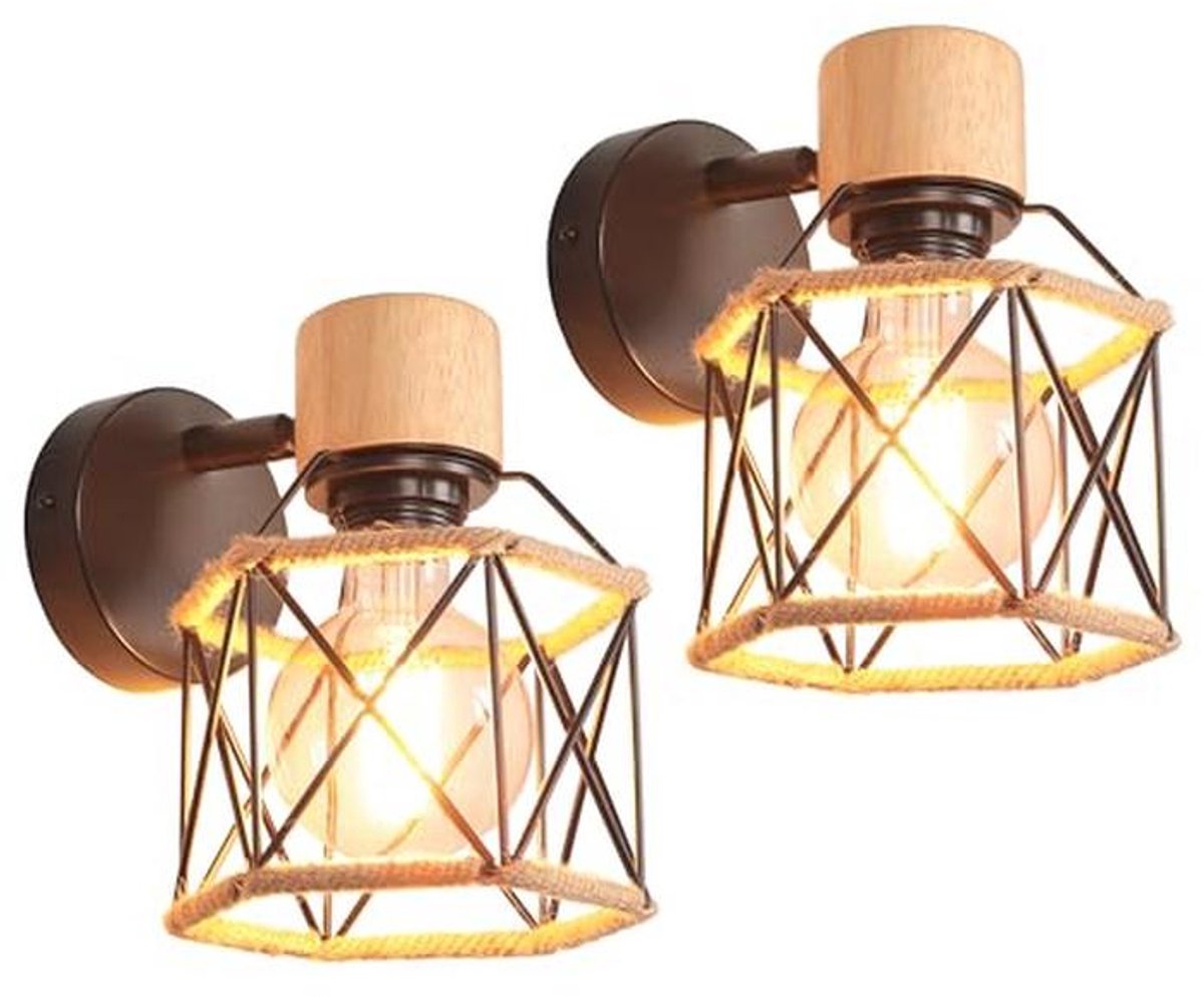 Set van 2 industriële wandlampen met kooi-design - vintage binnenverlichting voor slaapkamer, hal en woonkamer