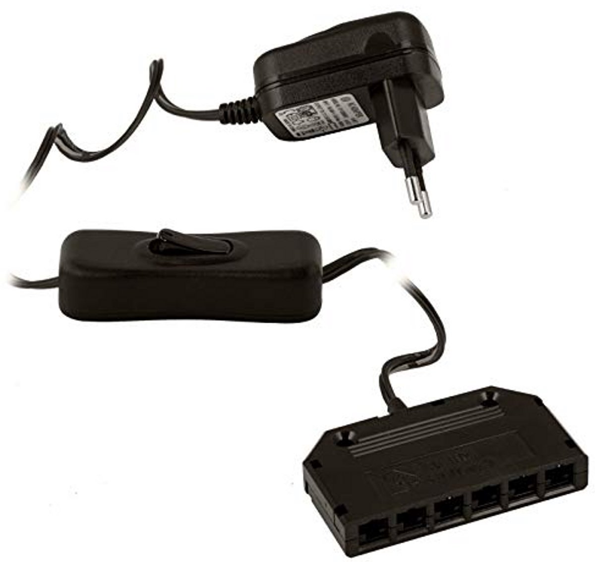 Stekkervoeding 220-240V 12V/12W met Wipschakelaar en 6-Voudige Verdeler