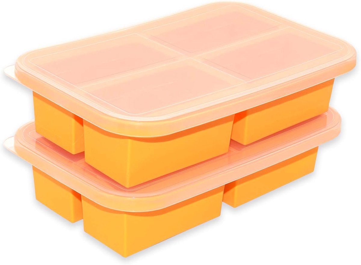 Siliconen diepvriesbakjes met deksel (1 kopje), 2 stuks, gemakkelijk los te maken siliconen diepvriesbakje voor soepijsblokjes, soepvriezervormen - Maakt 8 perfecte porties van 1 kopje