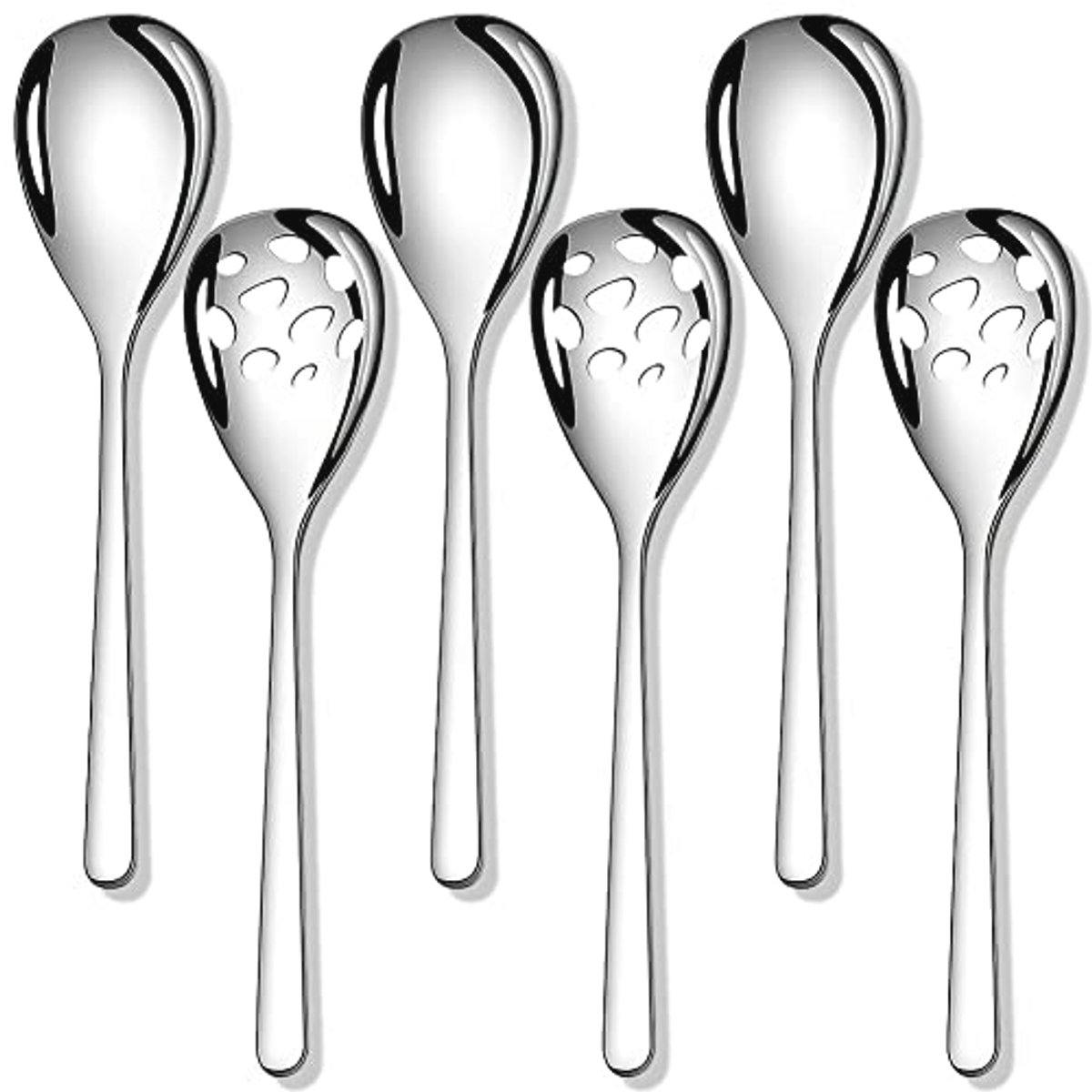 Set van 6 roestvrijstalen serveerlepels met sleuf, 23,6 cm voor buffet en banket