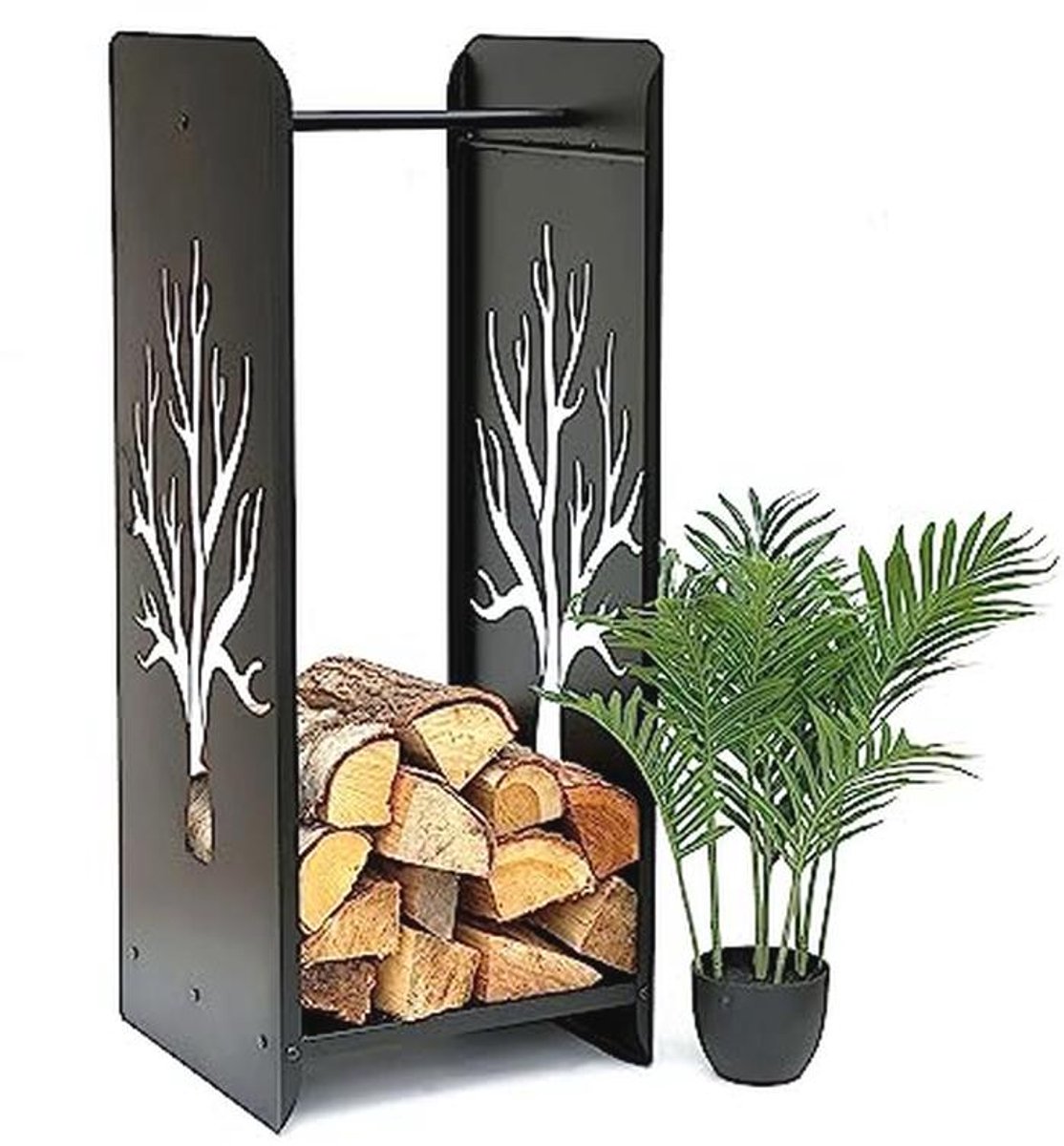 Brandhoutrek voor binnen - Metaal, Zwart, 100 cm