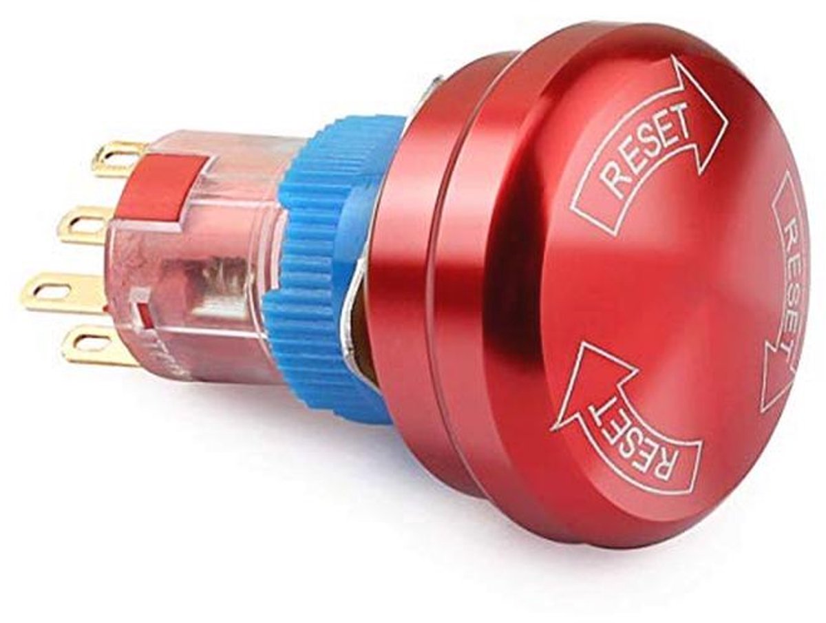 Metalen Noodstop-knop 16 mm - Waterdichte Paddenstoelschakelaar met 2 NO en 2 NC